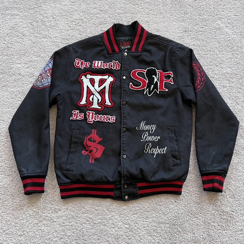 Reason Scarface Varsity Jacket Tony Montana Mens M Black The World Is Yours